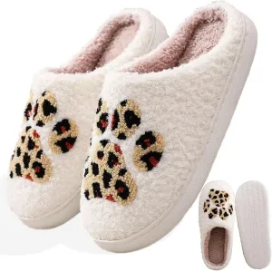 Cat Claw Slippers Cartoon Leopard Pattern Fuzzy Slippers for Womens Men Winter Warm House Couple Slippers Shoes Cozy Indoor Home Slippers Bedroom Fluffy Slippers
