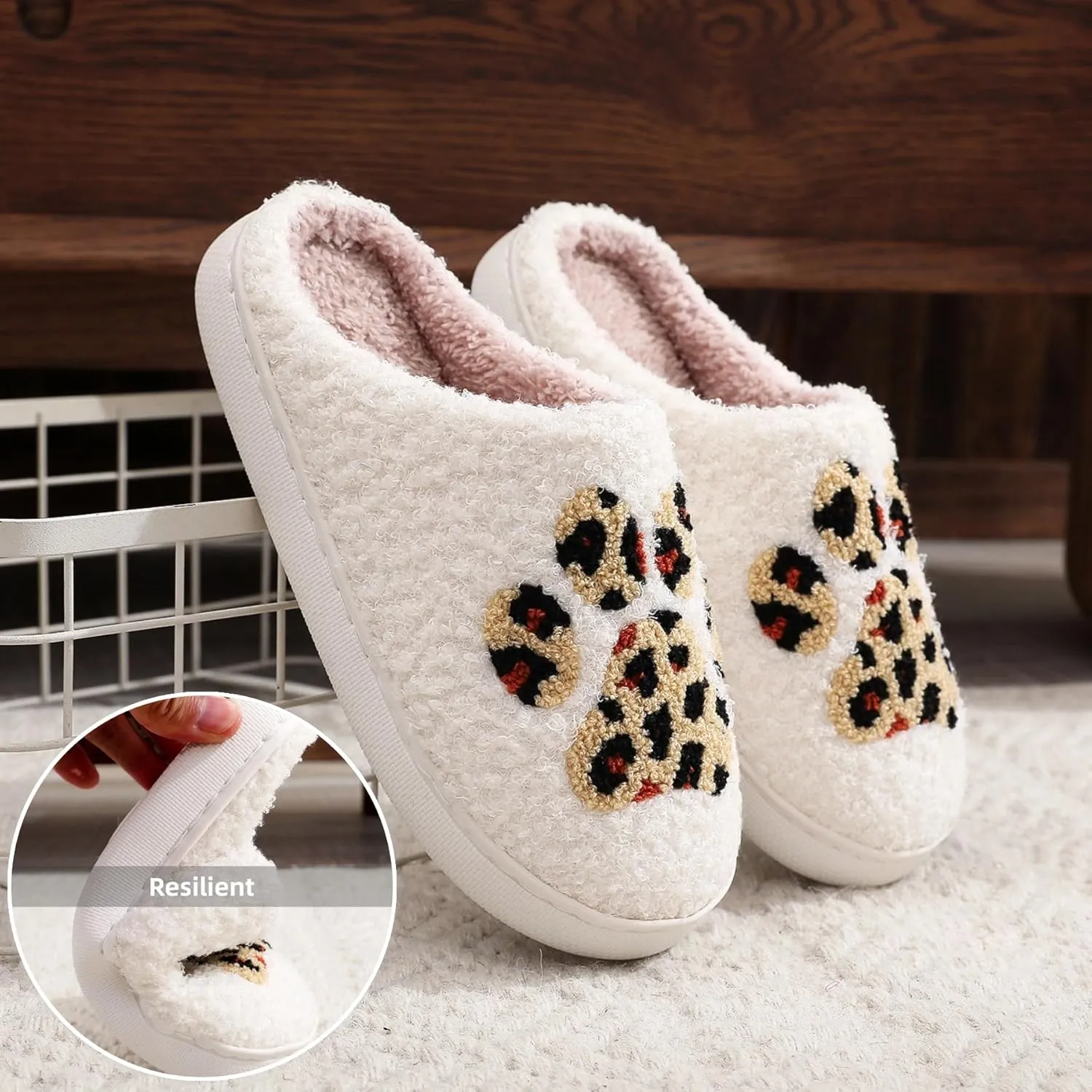 Cat Claw Slippers Cartoon Leopard Pattern Fuzzy Slippers for Womens Men Winter Warm House Couple Slippers Shoes Cozy Indoor Home Slippers Bedroom Fluffy Slippers