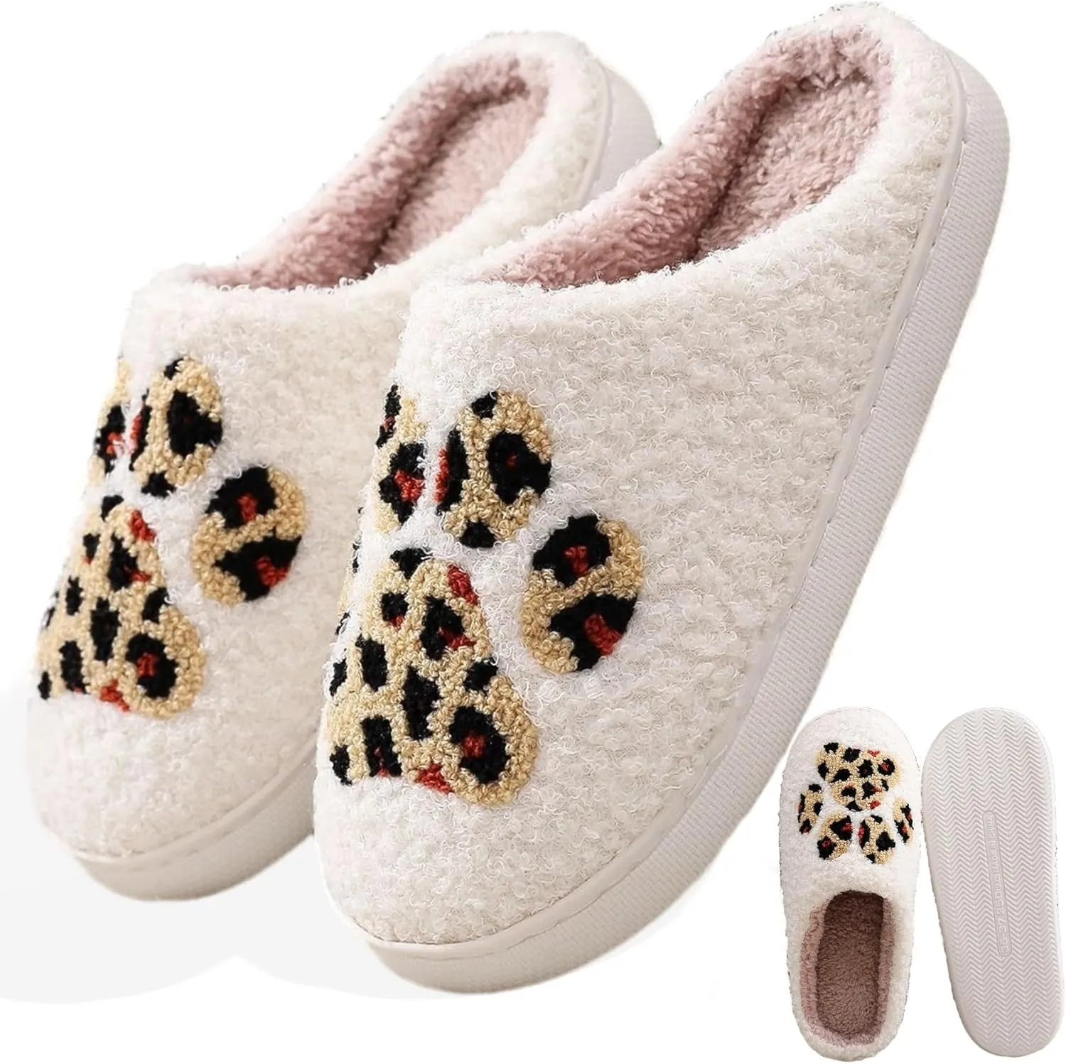 Cat Claw Slippers Cartoon Leopard Pattern Fuzzy Slippers for Womens Men Winter Warm House Couple Slippers Shoes Cozy Indoor Home Slippers Bedroom Fluffy Slippers