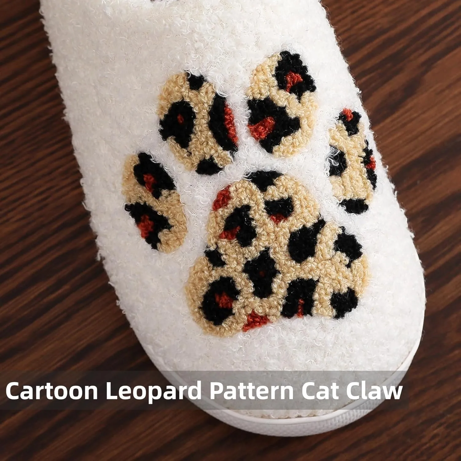 Cat Claw Slippers Cartoon Leopard Pattern Fuzzy Slippers for Womens Men Winter Warm House Couple Slippers Shoes Cozy Indoor Home Slippers Bedroom Fluffy Slippers
