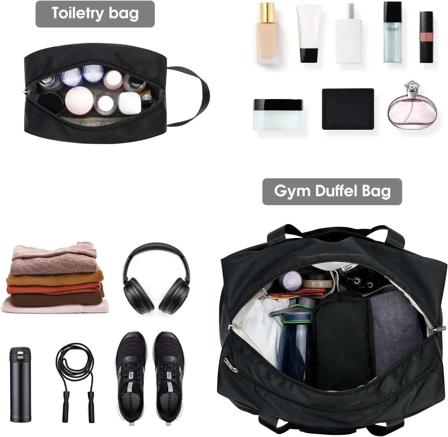 Ceneda 20" Gym Duffel Bag with Wet Pocket Shoes Compartment Portable Overnight Weekender Bag Travel bag Yoga Bag for Women (Black)