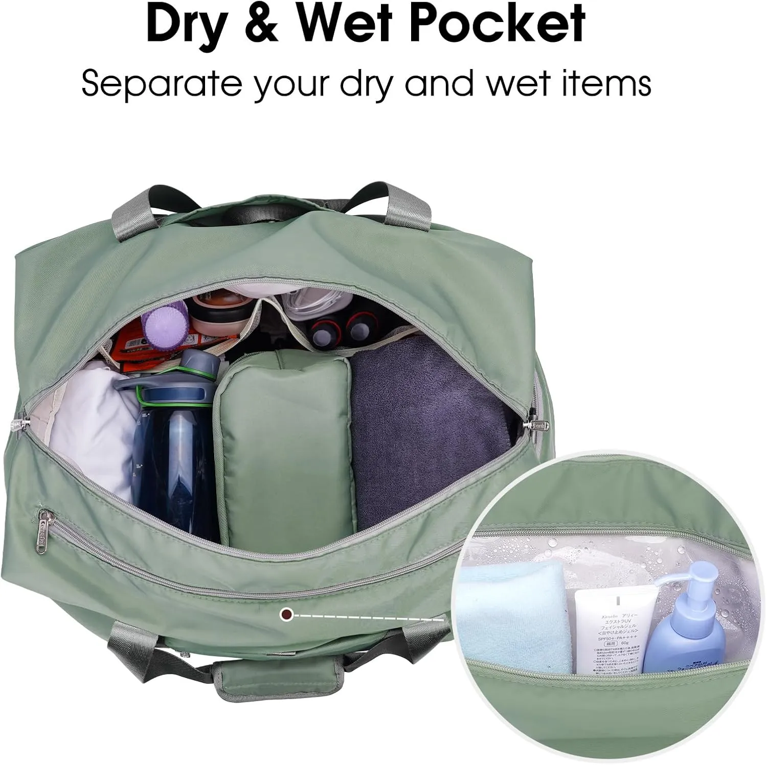 Ceneda 20" Gym Duffel Bag with Wet Pocket Shoes Compartment Portable Overnight Weekender Bag Travel bag Yoga Bag for Women (Celadon)