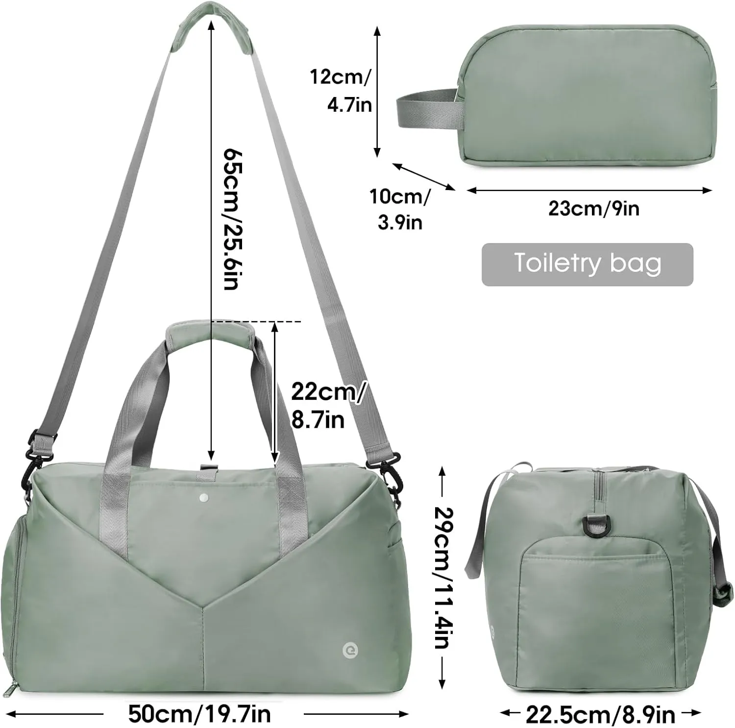 Ceneda 20" Gym Duffel Bag with Wet Pocket Shoes Compartment Portable Overnight Weekender Bag Travel bag Yoga Bag for Women (Celadon)