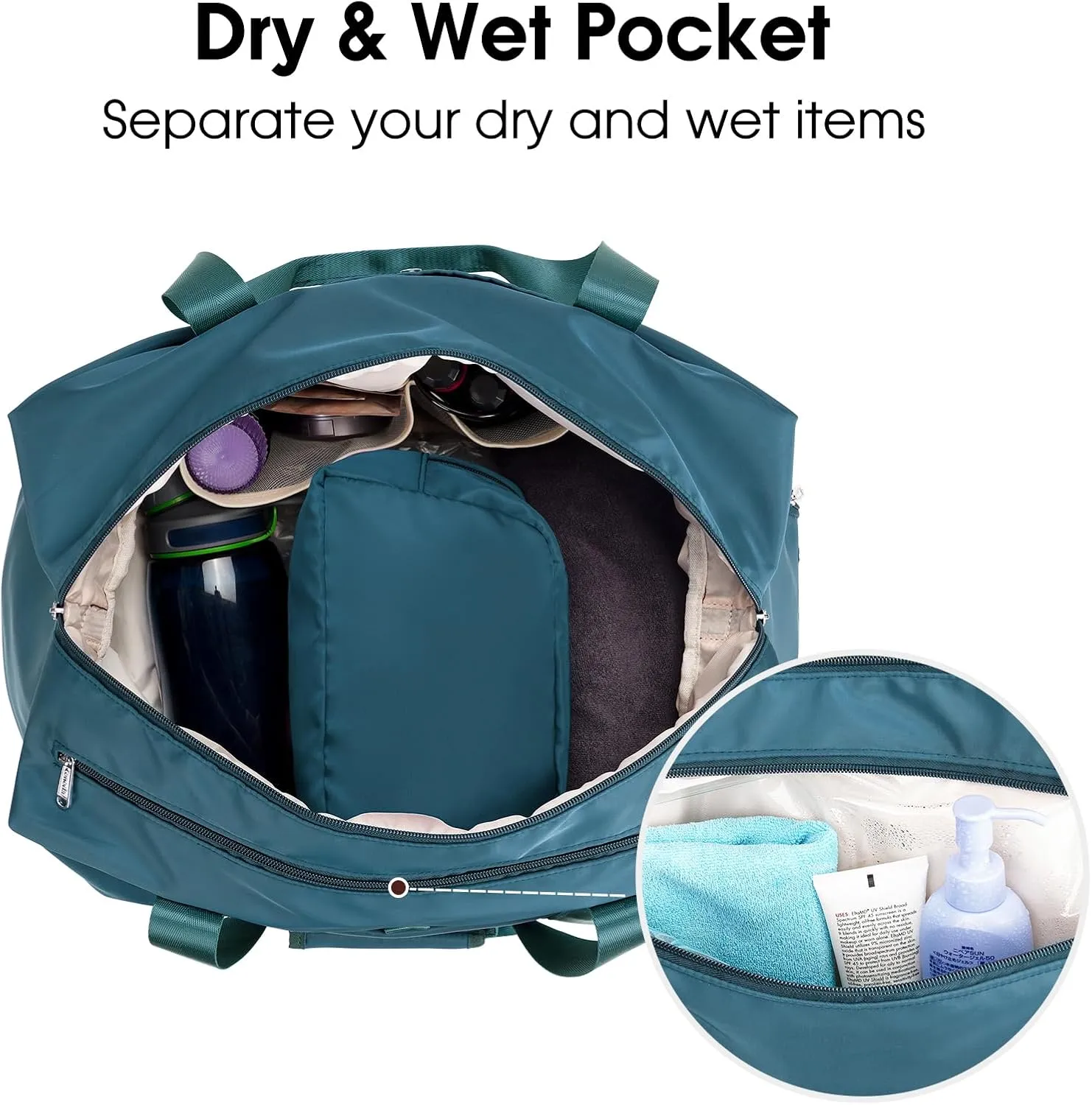 Ceneda 20" Gym Duffel Bag with Wet Pocket Shoes Compartment Portable Overnight Weekender Bag Travel bag Yoga Bag for Women (Teal)