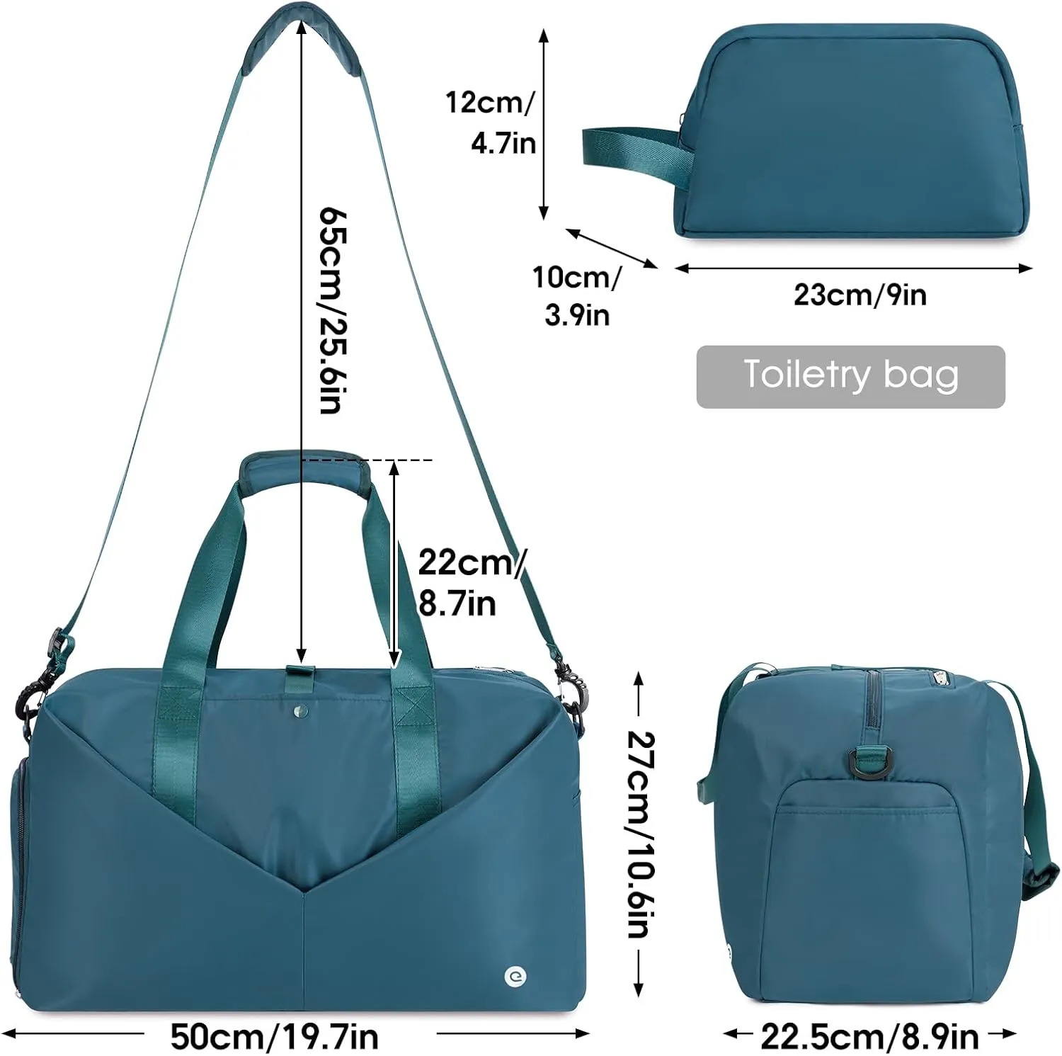 Ceneda 20" Gym Duffel Bag with Wet Pocket Shoes Compartment Portable Overnight Weekender Bag Travel bag Yoga Bag for Women (Teal)