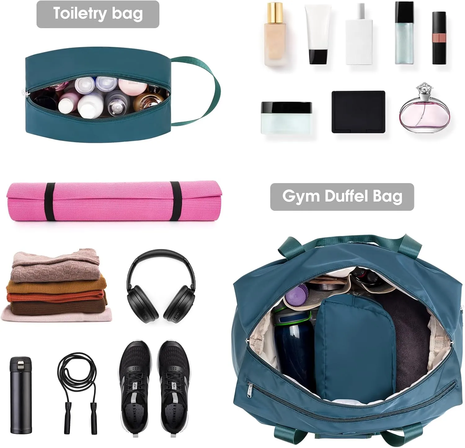 Ceneda 20" Gym Duffel Bag with Wet Pocket Shoes Compartment Portable Overnight Weekender Bag Travel bag Yoga Bag for Women (Teal)