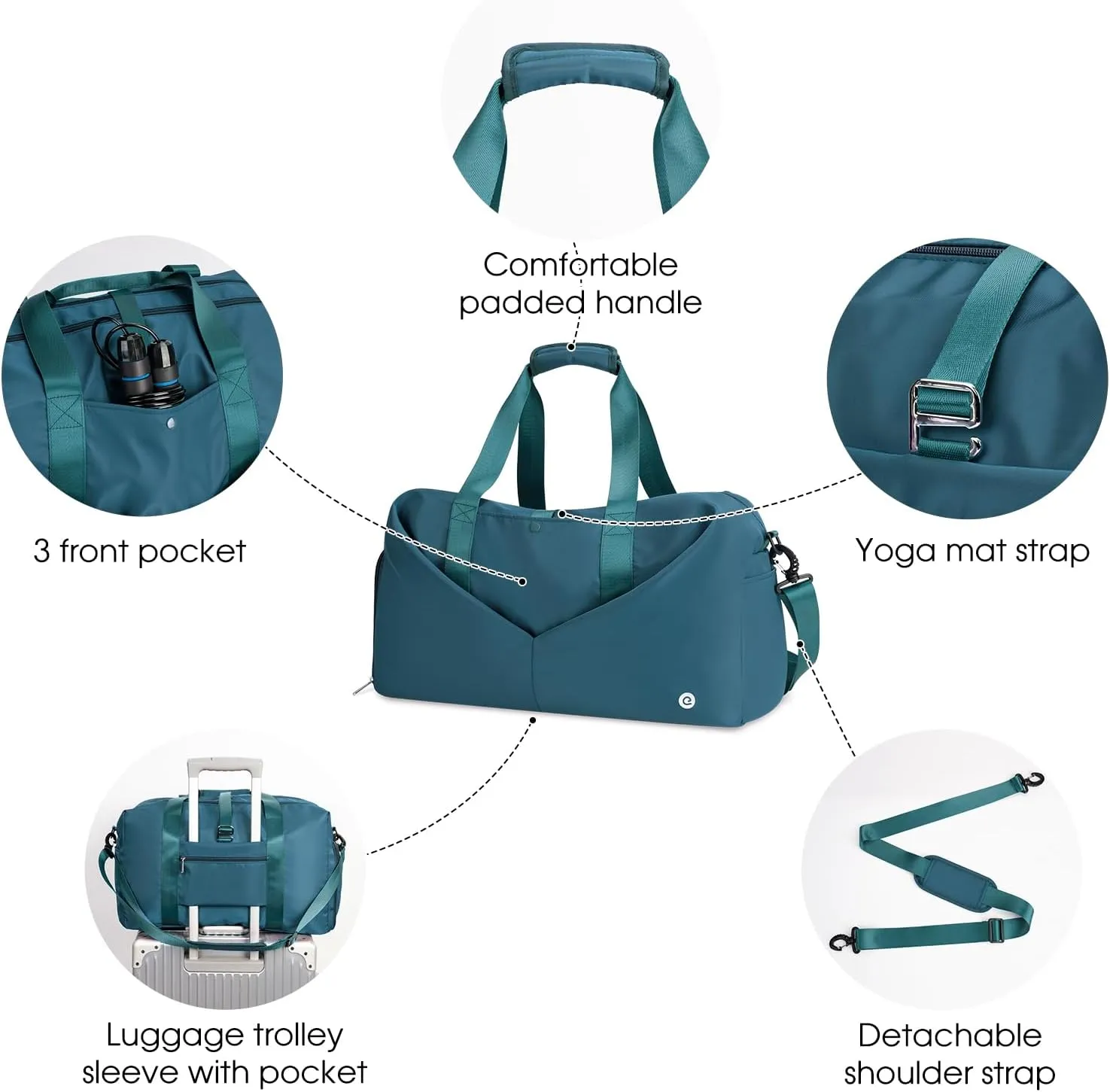 Ceneda 20" Gym Duffel Bag with Wet Pocket Shoes Compartment Portable Overnight Weekender Bag Travel bag Yoga Bag for Women (Teal)