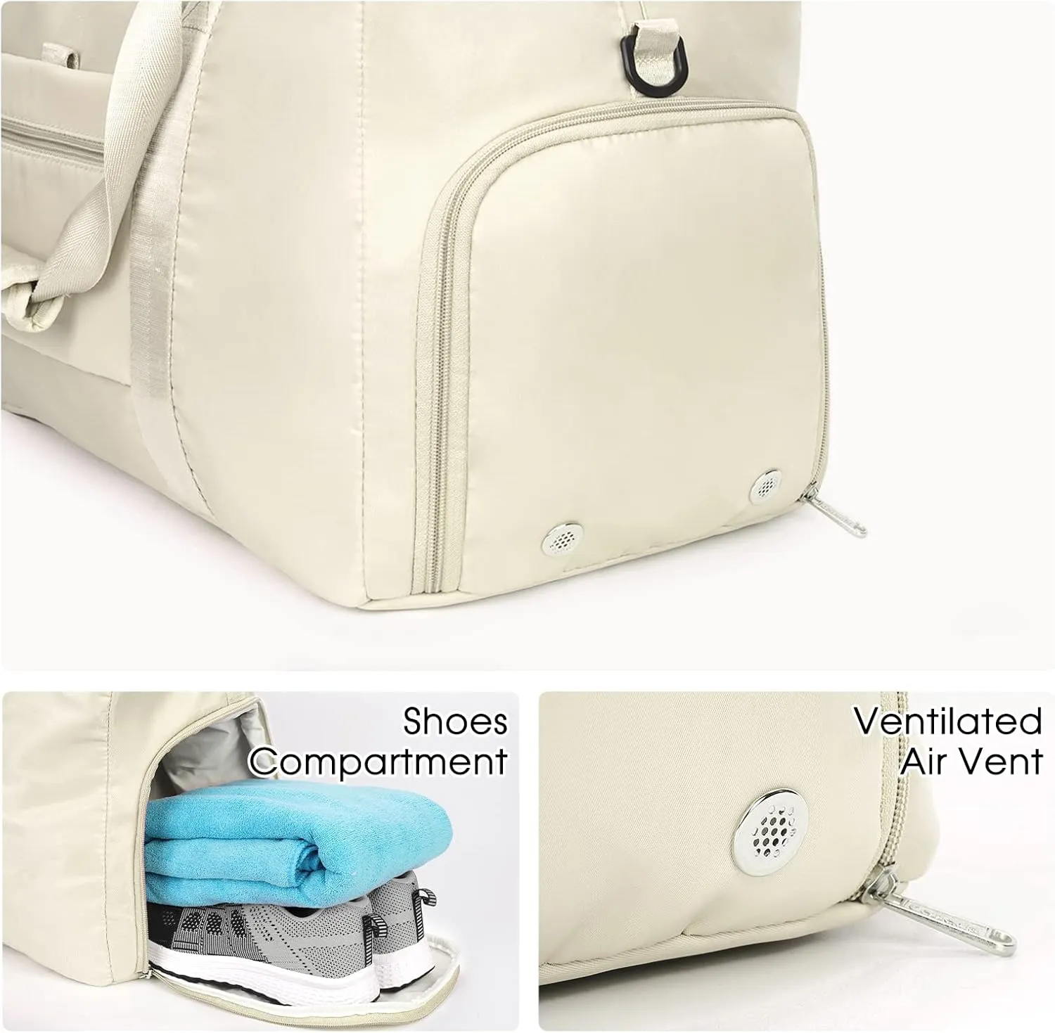 Ceneda 20" Gym Duffel with Wet Pocket & Shoes Compartment - Portable Overnight Weekender Travel & Yoga Bag for Women (Ivory)