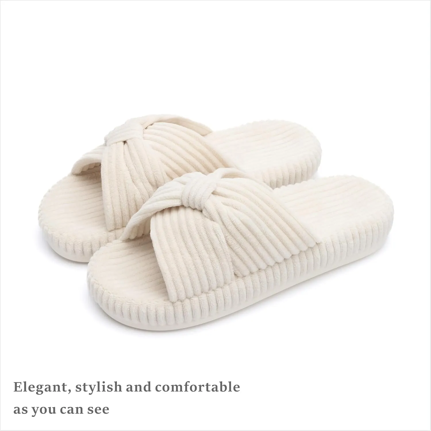 Chantomoo Slippers for Women Memory Foam House Bedroom Corduroy Bow Crossbands Slide Slipper Shoes Comfy Trendy Gift Slippers