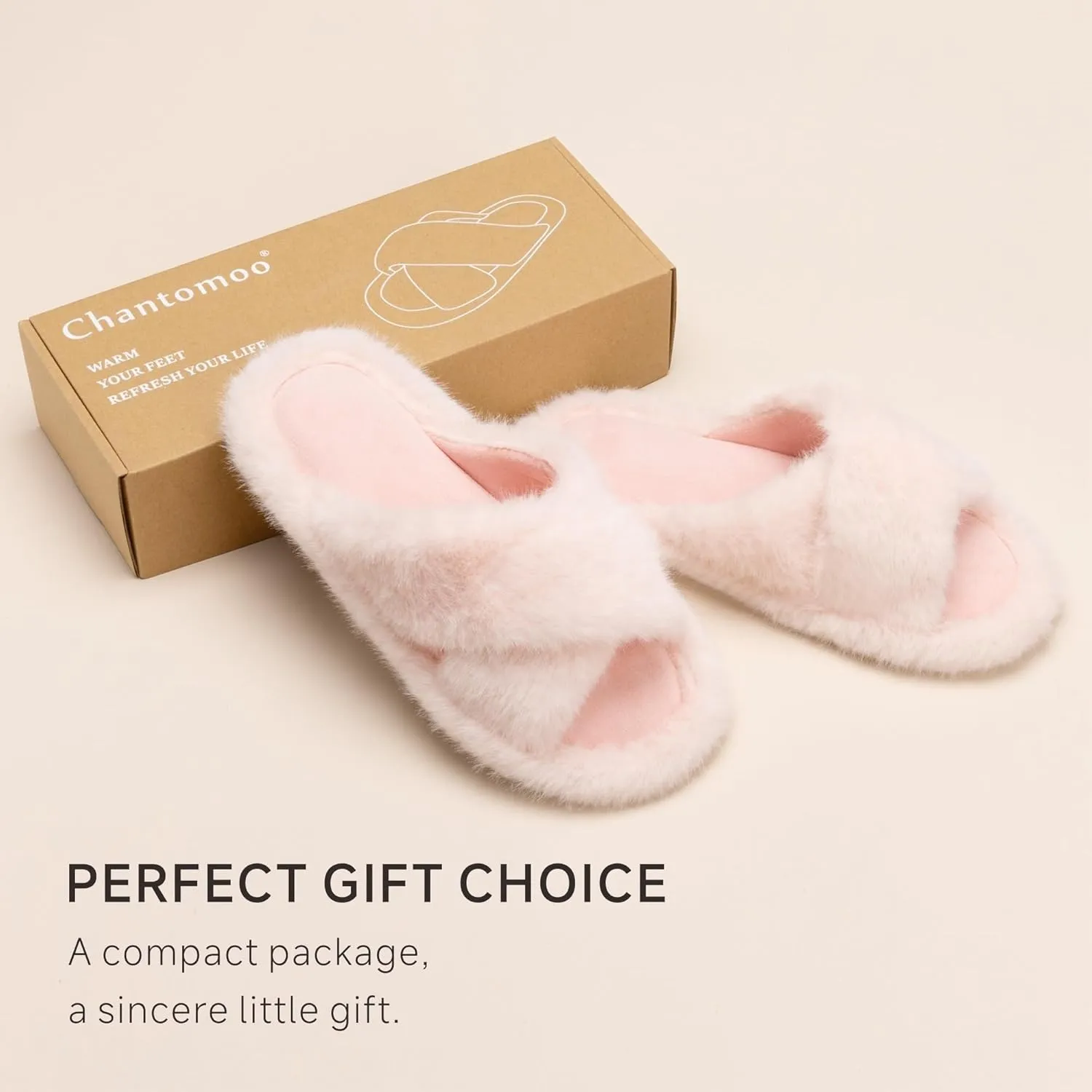 Chantomoo Women's Fuzzy Slippers - Memory Foam, Plush Comfy Bedroom Slides with Anti-Skid Sole