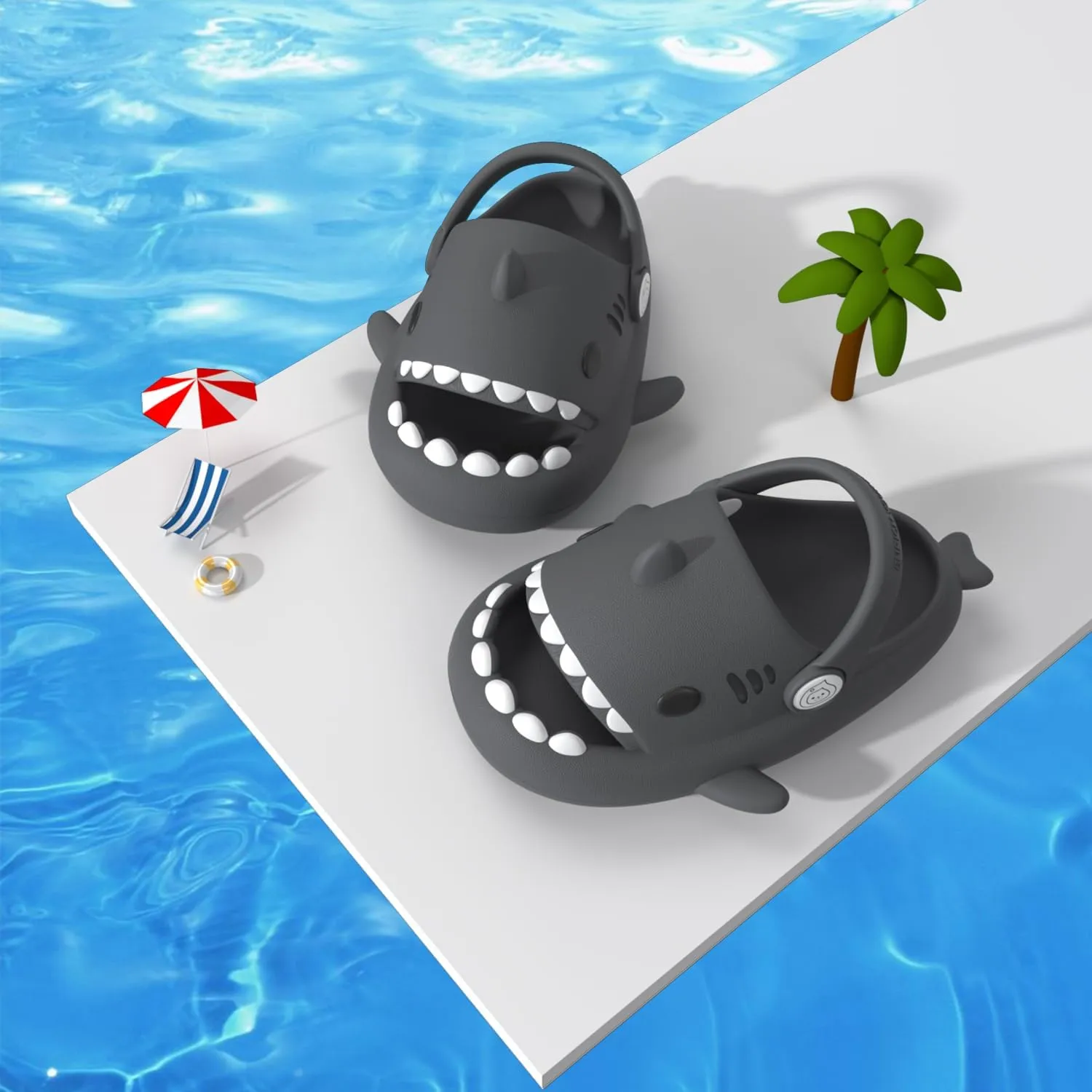 ChayChax Boys Girl Cloud Shark Slides Non-Slip Novelty Open Toe Sandals Extremely Comfy Cushioned Thick Sole Cute Cartoon Shower Slippers Indoor & Outdoor
