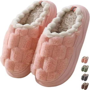 Checkered Slippers for Women Men Soft Fleece House Home Slipper Winter Warm Plush Bedroom Shoes Non-Slip Thickened Sole