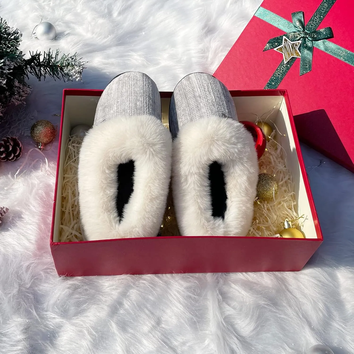 Chenille Fuzzy Fluffy House Slippers For Women,Memory Foam Slip-on Slipper Plush Fur Collar Comfy Warm Bedroom Slippers Indoor & Outdoor