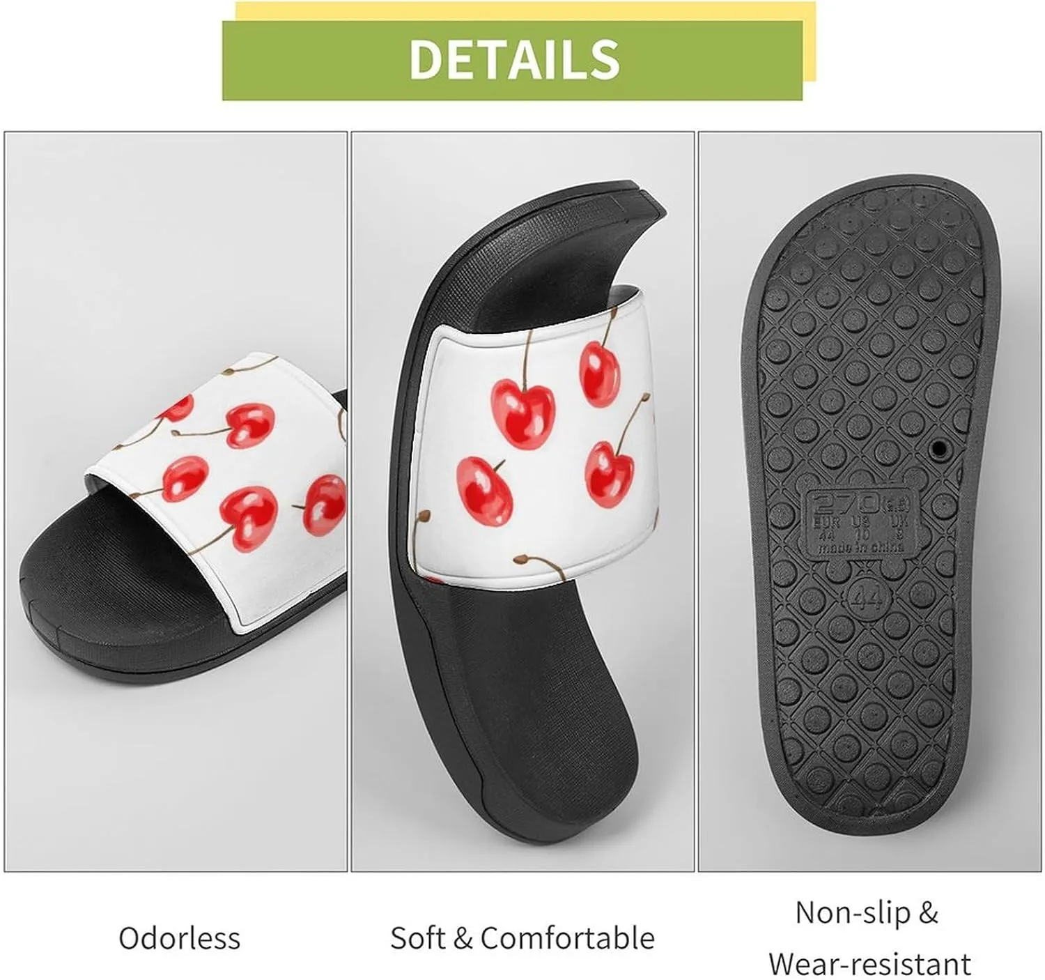 Cherries Slippers Indoor Outdoor Unisex House Slipper Shower Slippers Non-Slip Open Toe Shoes