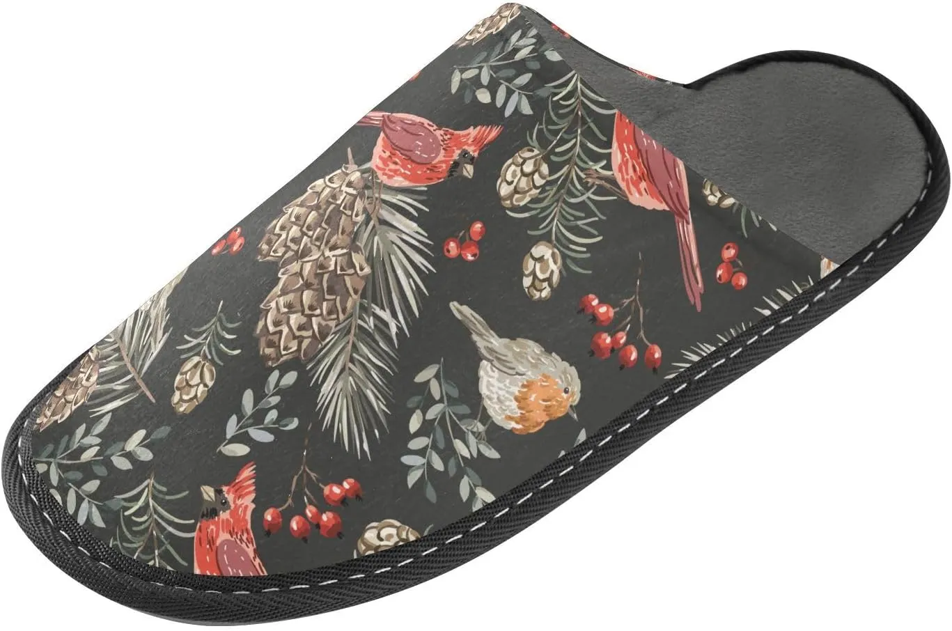 Christmas Leaf Birds House Slippers for Women Men Memory Foam Slipper Warm Fuzzy Slippers Soft Outdoor Home Indoor Slippers Bedroom Travel Winter Fall Slippers Size 4