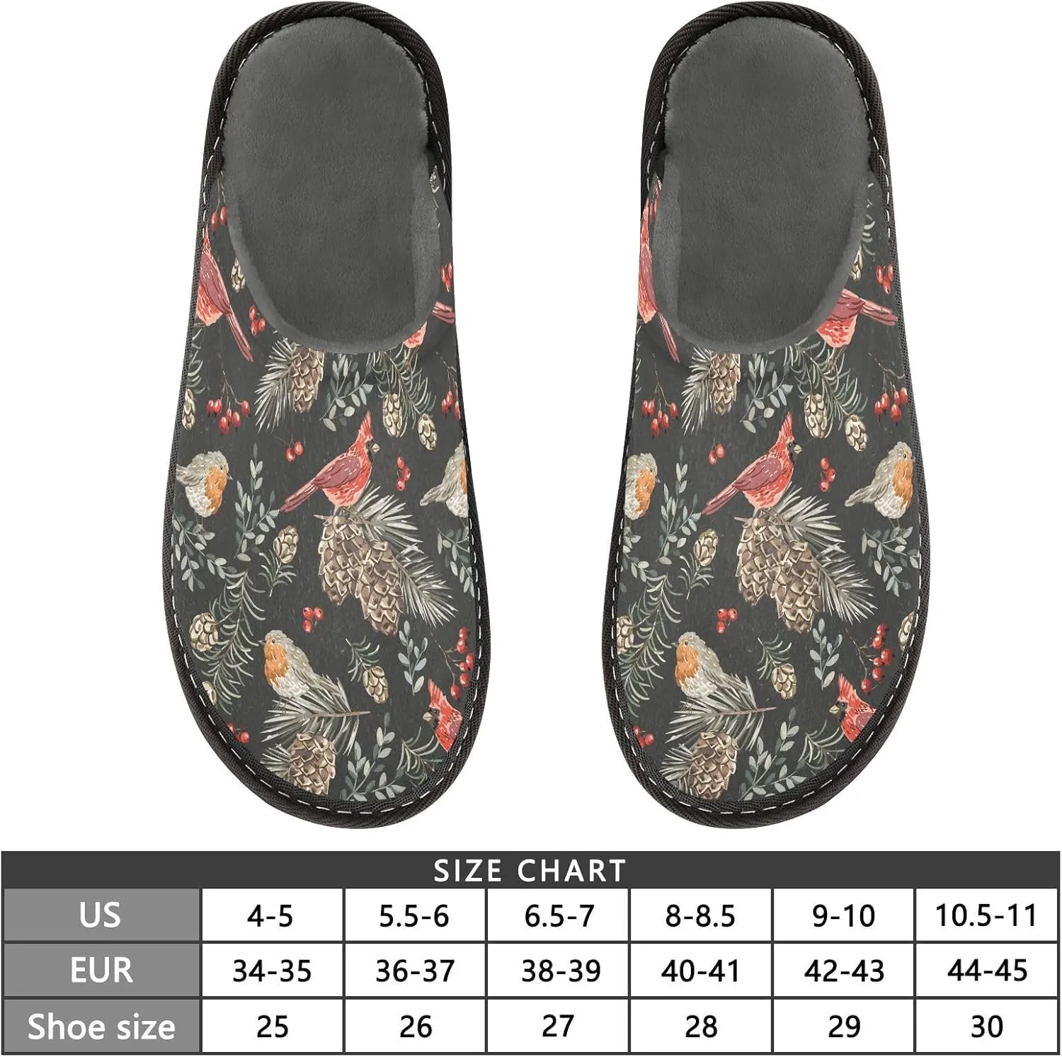 Christmas Leaf Birds House Slippers for Women Men Memory Foam Slipper Warm Fuzzy Slippers Soft Outdoor Home Indoor Slippers Bedroom Travel Winter Fall Slippers Size 4