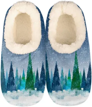 Christmas Tree Women's Slippers, Fuzzy Warm House Slipper Socks, Snowflake Forest Memory Foam Slippers Shoes for Girls Teens Indoor Bedroom