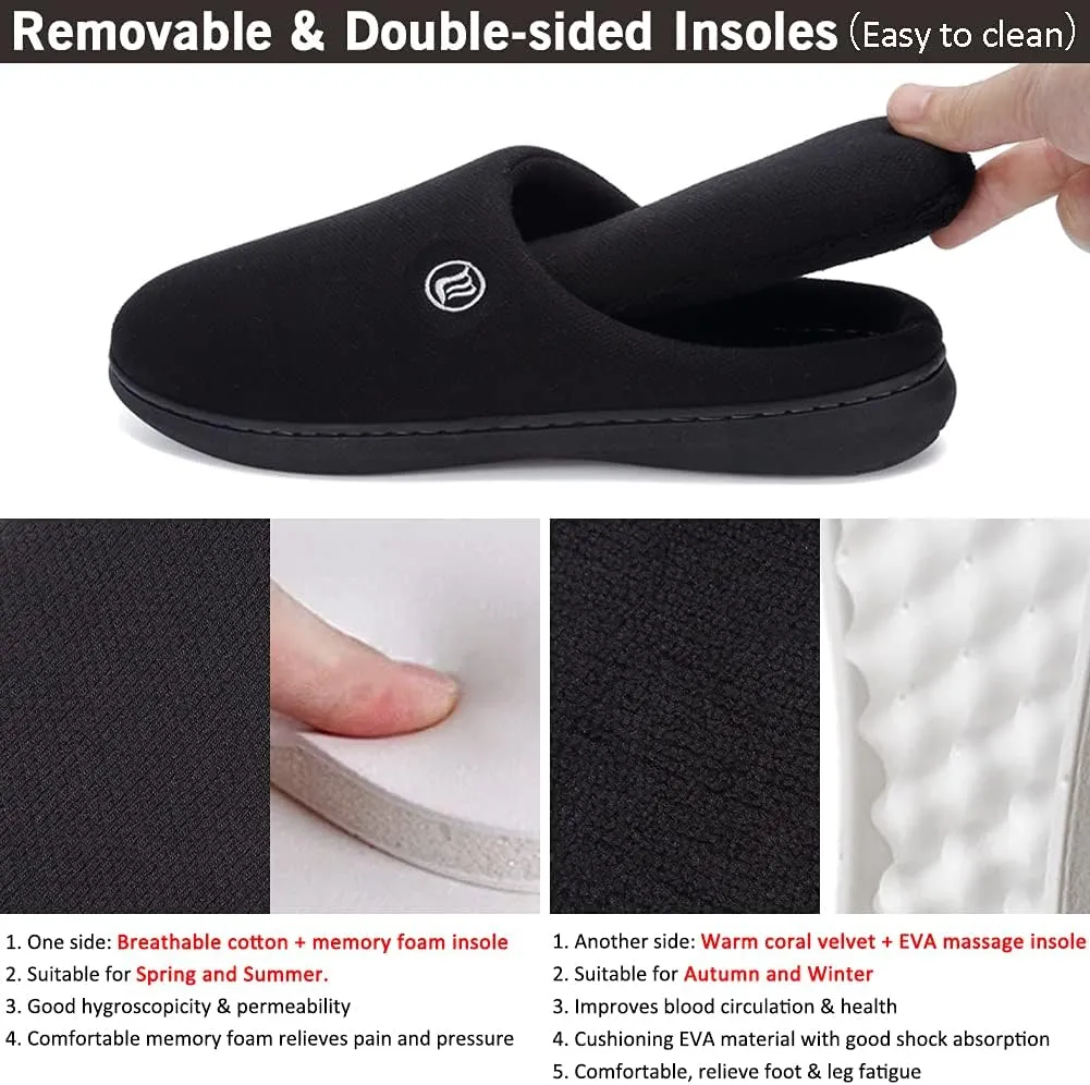 CIOR Unisex Men's and Women's Memory Foam Slippers Comfort Knitted Cotton-Blend Closed Toe Non-Slip House Shoes Removable & Double-sided Insoles Upgraded Version -U120WMT004-1205