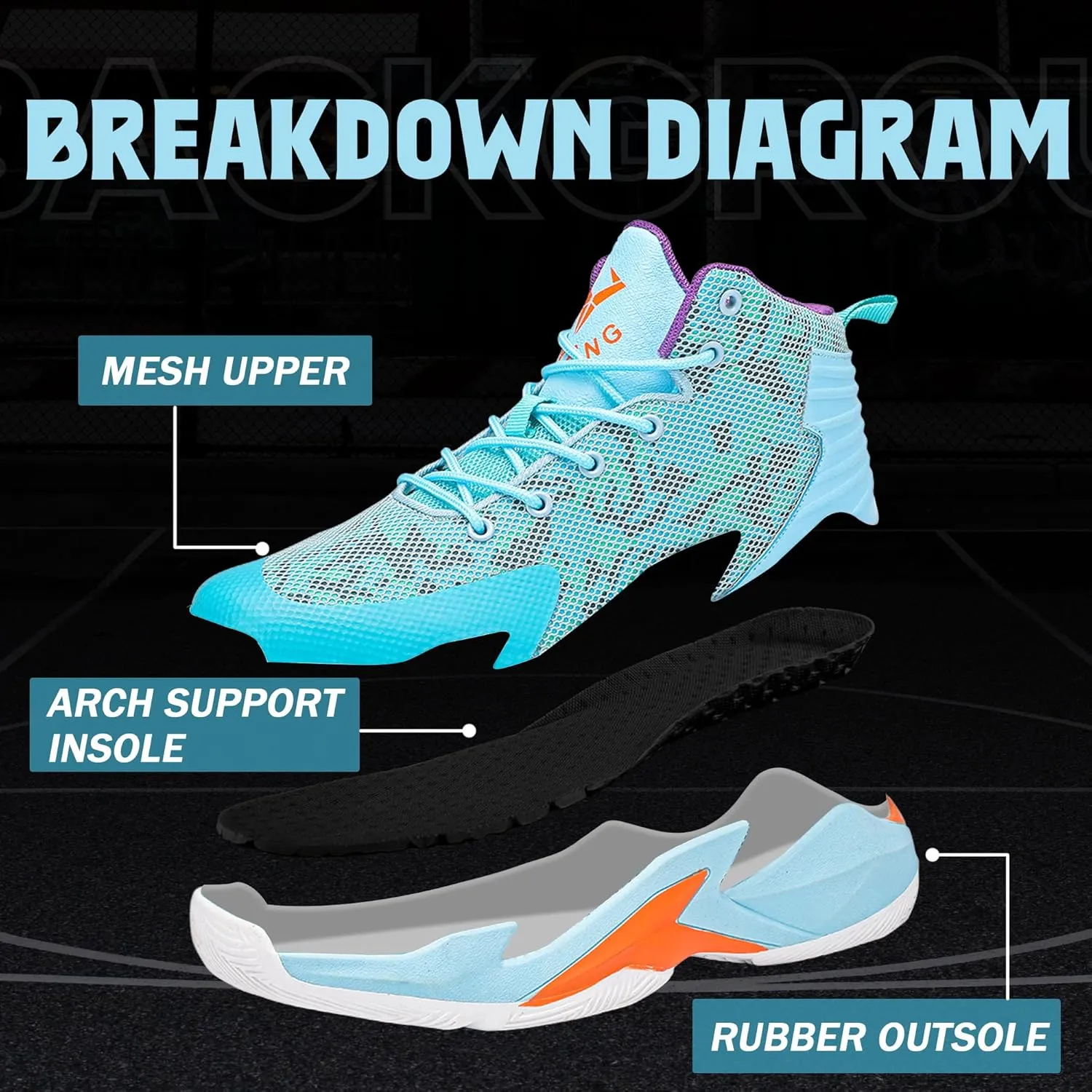 CJSPORX Men Women Basketball Shoes Breathable Non Slip Outdoor Fashion Sneakers