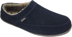 Clarks Mens Slipper Perforated Suede Leather Upper JMS0721 - Warm Plush Sherpa Lining - Indoor Outdoor House Slippers For Men (9 US, Navy)