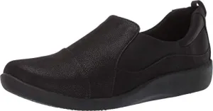 Clarks womens Sillian Paz Slip On Loafer, Black Synthetic Nubuck, 8 Wide US