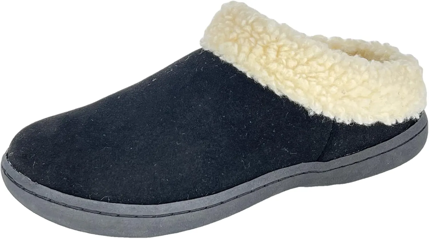Clarks Womens Slipper Suede Leather With Faux Sherpa Collar JMH1894 - Plush Memory Foam Footbed - Indoor Outdoor House Slippers For Women (10 M US, Black)
