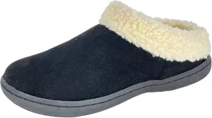Clarks Womens Slipper Suede Leather With Faux Sherpa Collar JMH1894 - Plush Memory Foam Footbed - Indoor Outdoor House Slippers For Women (10 M US, Black)