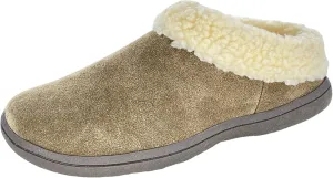 Clarks Womens Slipper Suede Leather With Faux Sherpa Collar JMH1894 - Plush Memory Foam Footbed - Indoor Outdoor House Slippers For Women (9 M US, Sage)