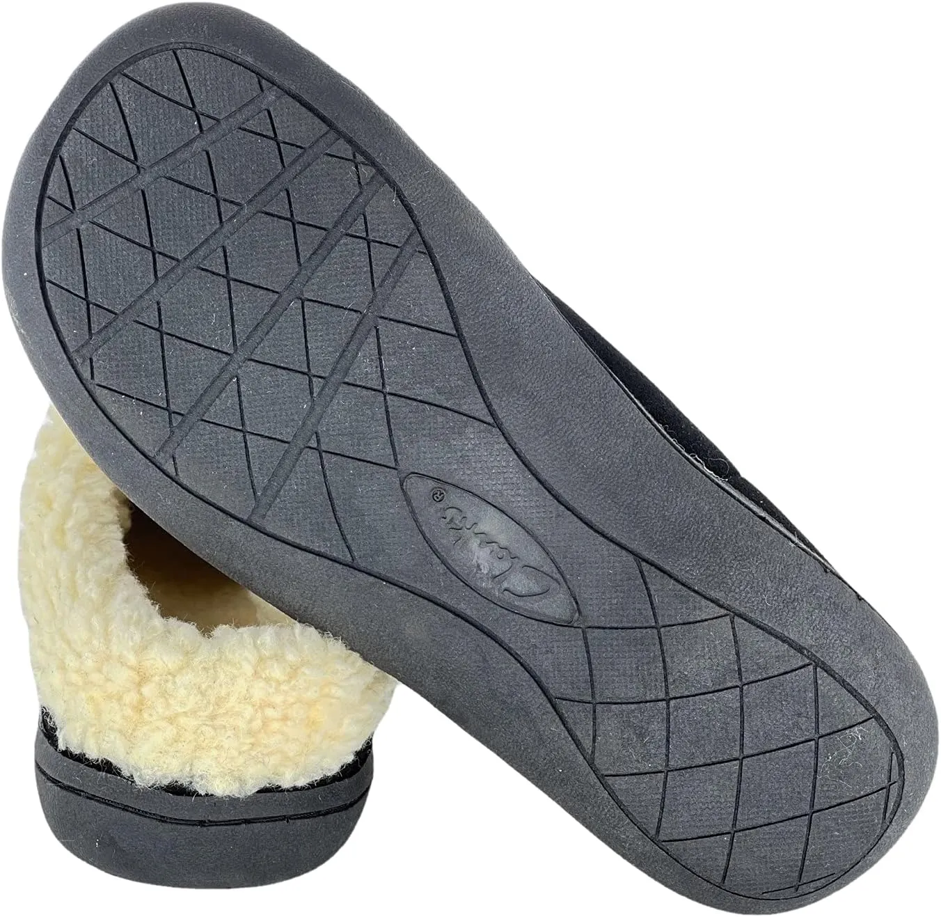 Clarks Womens Slipper Suede Leather With Faux Sherpa Collar JMH1894 - Plush Memory Foam Footbed - Indoor Outdoor House Slippers For Women