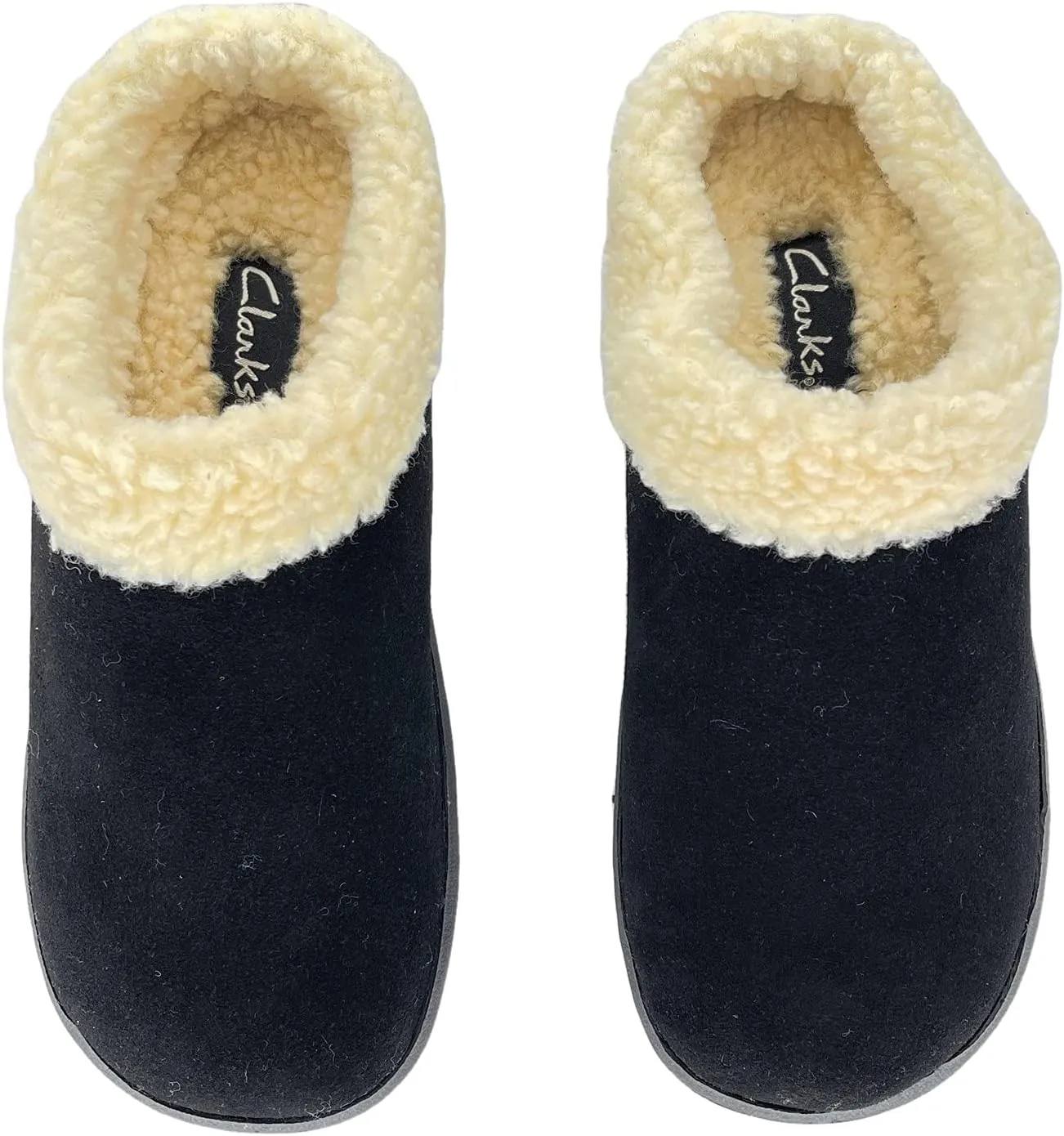 Clarks Womens Slipper Suede Leather With Faux Sherpa Collar JMH1894 - Plush Memory Foam Footbed - Indoor Outdoor House Slippers For Women