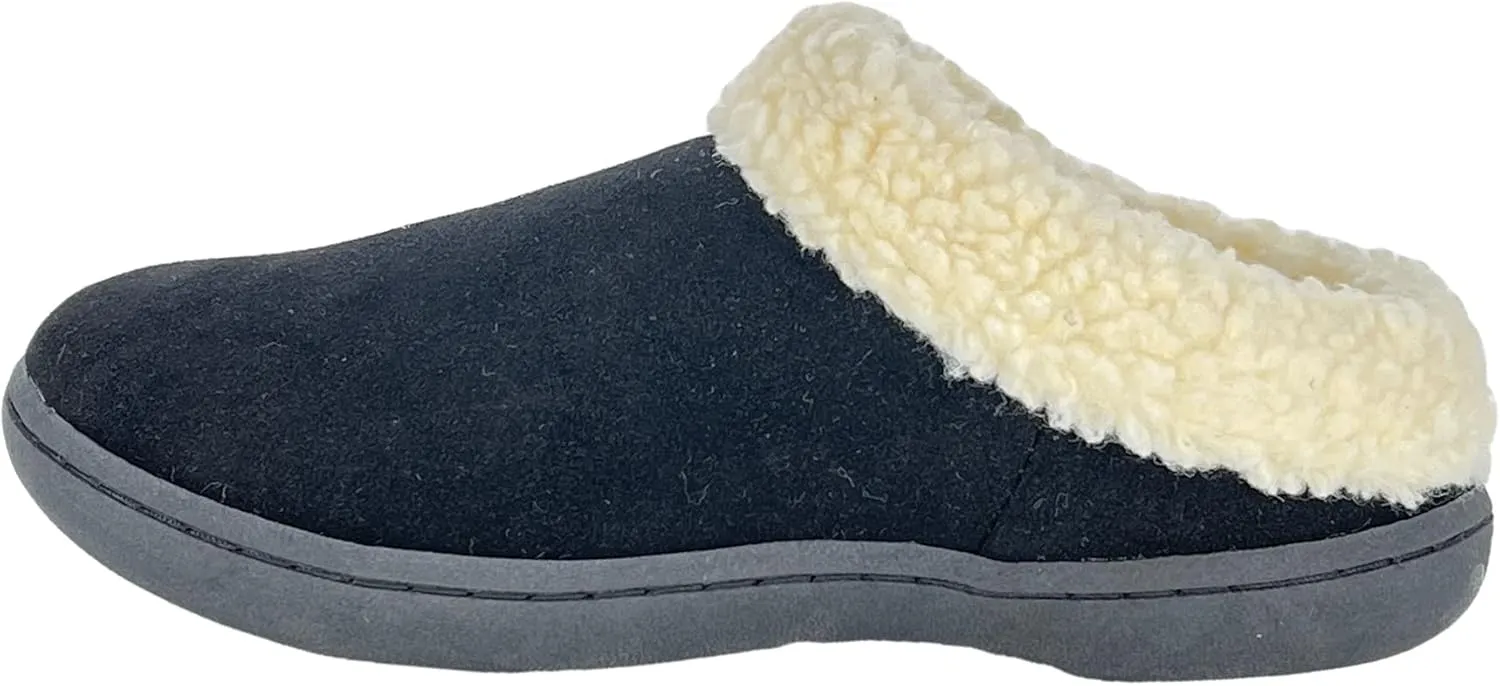 Clarks Womens Slipper Suede Leather With Faux Sherpa Collar JMH1894 - Plush Memory Foam Footbed - Indoor Outdoor House Slippers For Women