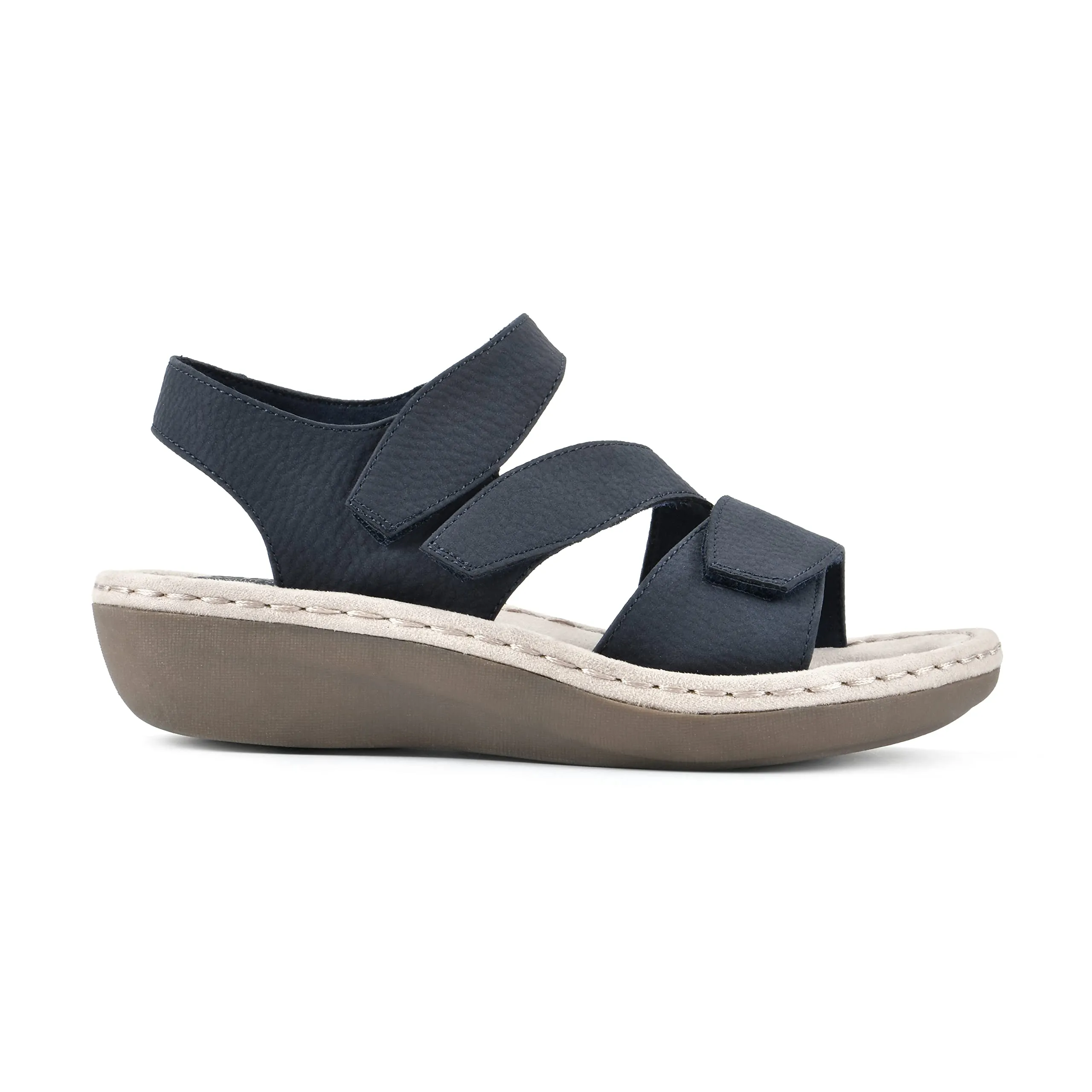 CLIFFS BY WHITE MOUNTAIN Calibre Women's Low Wedge Sandal, Navy/Nubuck, 8 M