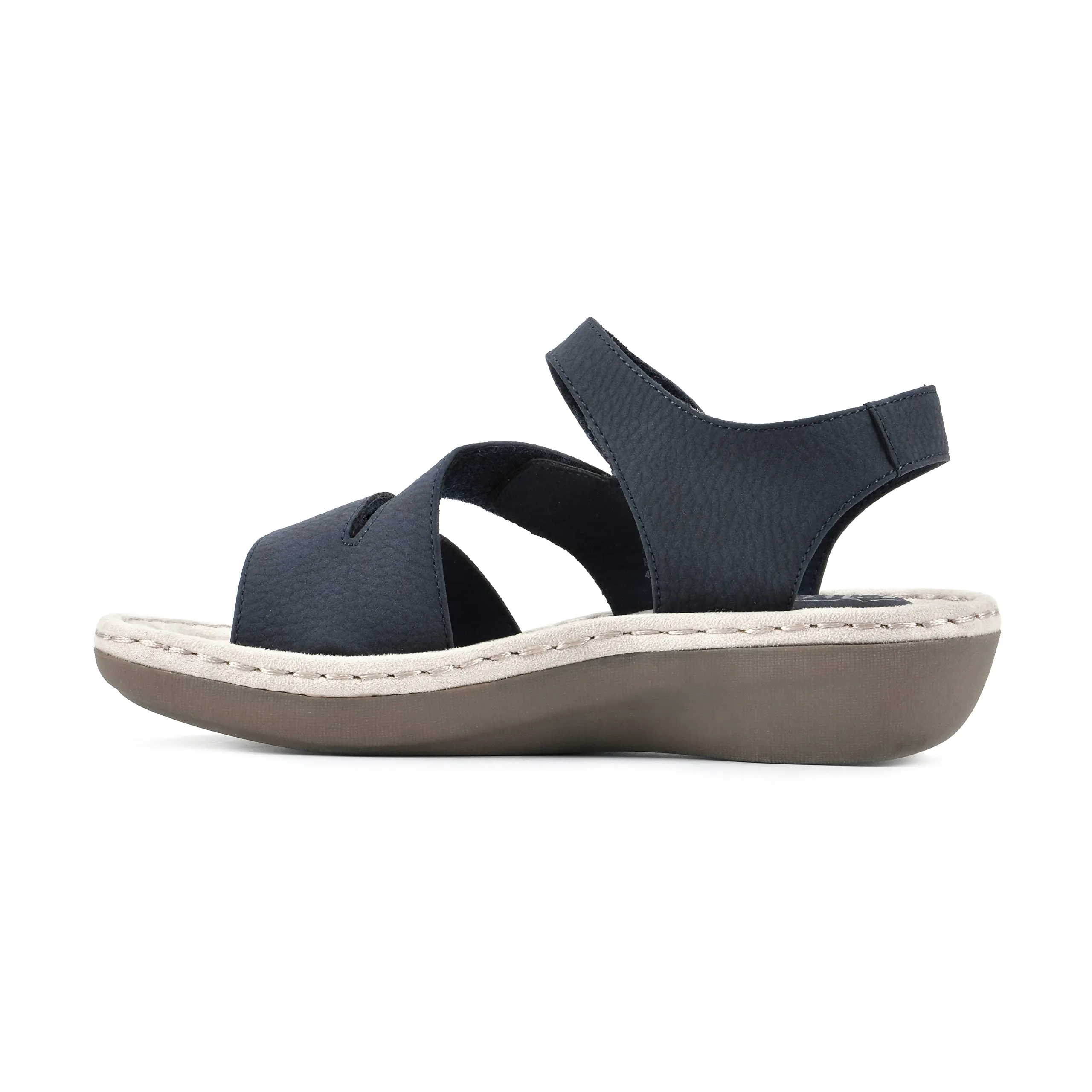 CLIFFS BY WHITE MOUNTAIN Calibre Women's Low Wedge Sandal, Navy/Nubuck, 8 M