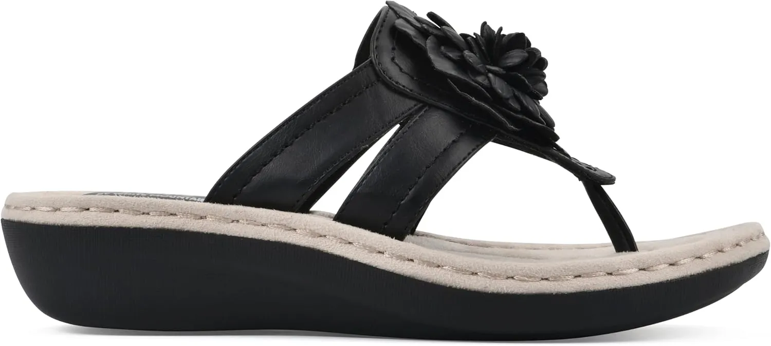 CLIFFS BY WHITE MOUNTAIN Women's Cassia Mini Wedge Flower Flip Flop Sandal