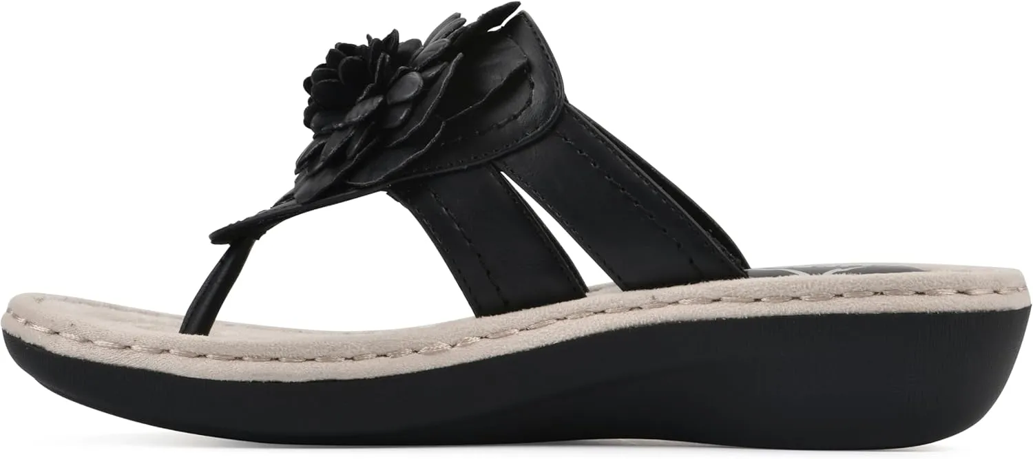 CLIFFS BY WHITE MOUNTAIN Women's Cassia Mini Wedge Flower Flip Flop Sandal