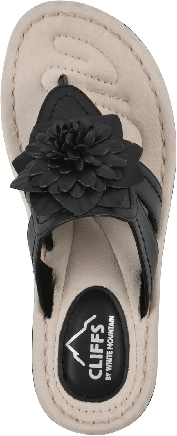 CLIFFS BY WHITE MOUNTAIN Women's Cassia Mini Wedge Flower Flip Flop Sandal