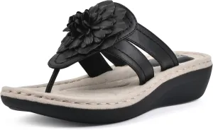 CLIFFS BY WHITE MOUNTAIN Women's Cassia Mini Wedge Flower Flip Flop Sandal