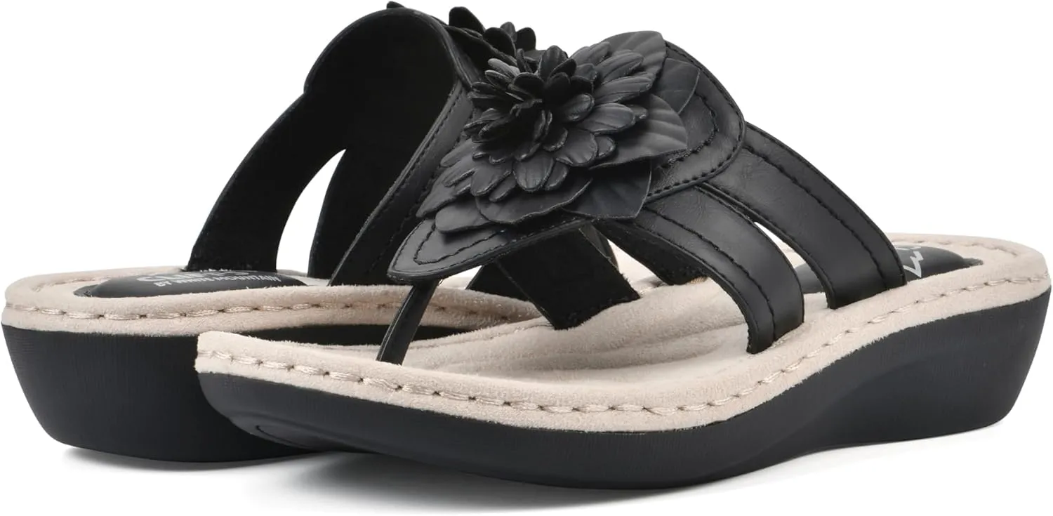 CLIFFS BY WHITE MOUNTAIN Women's Cassia Mini Wedge Flower Flip Flop Sandal