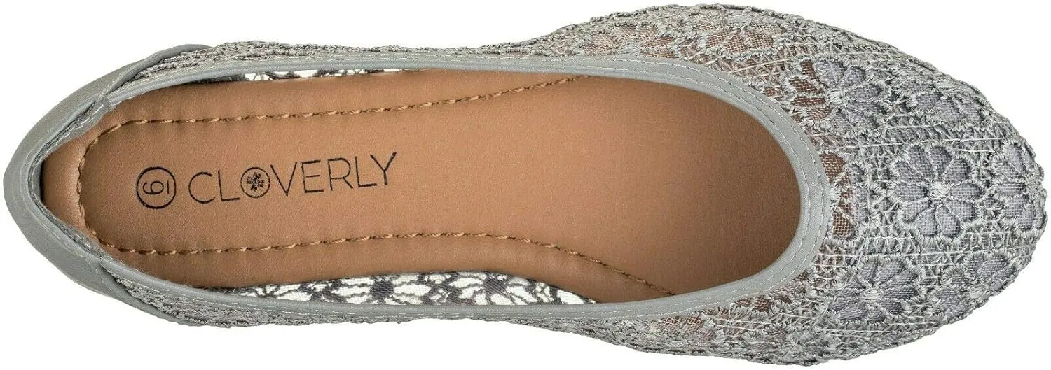 CLOVERLAY Women's Ballet Shoe Floral Breathable Crochet Lace Ballet Flats