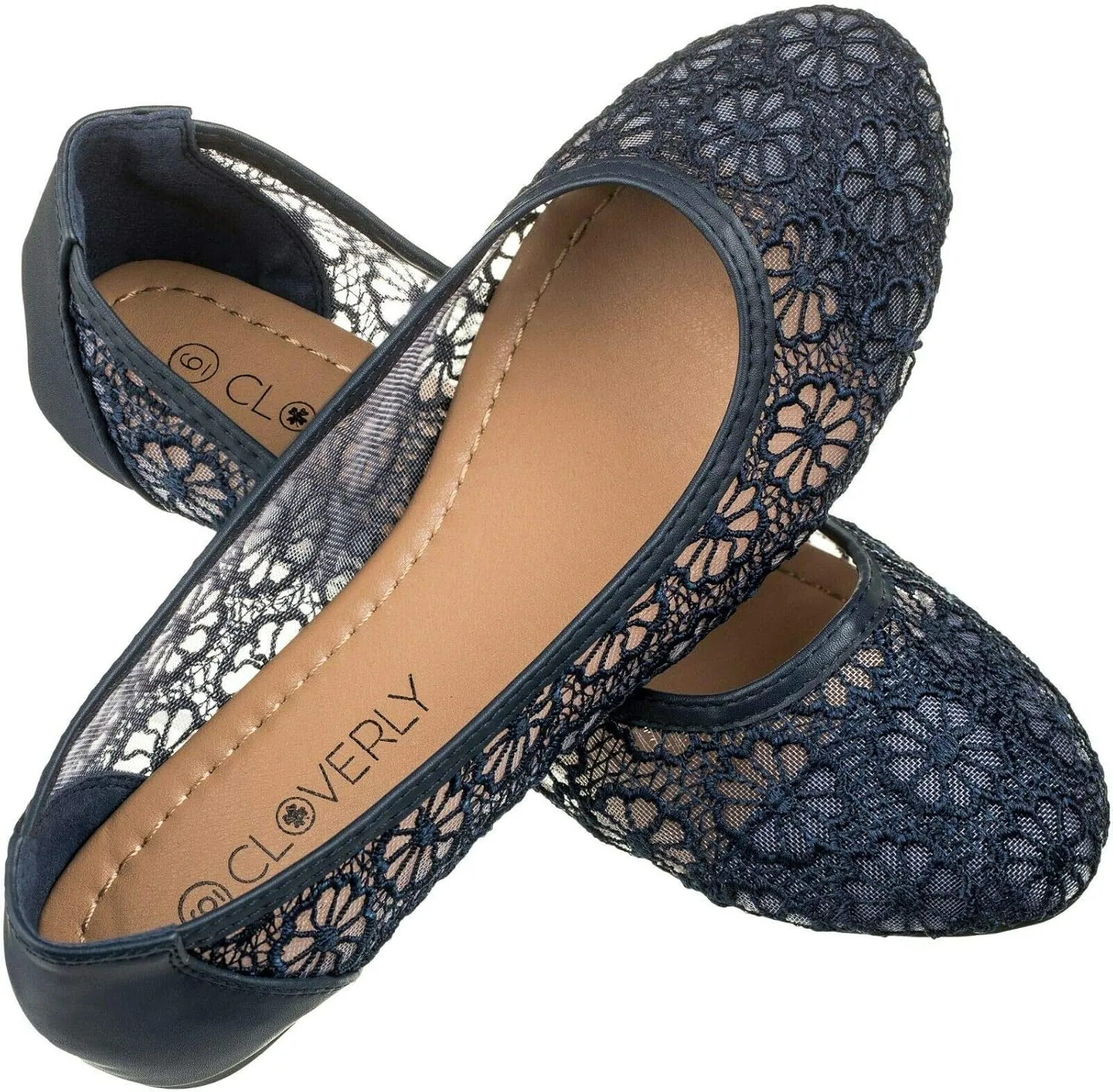 CLOVERLAY Women's Ballet Shoe Floral Breathable Crochet Lace Ballet Flats
