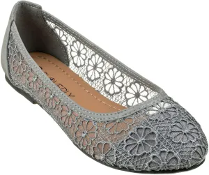 CLOVERLAY Women's Ballet Shoe Floral Breathable Crochet Lace Ballet Flats