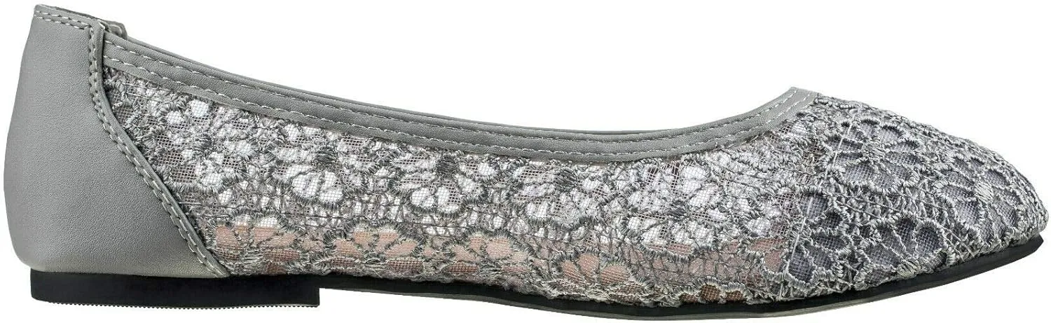 CLOVERLAY Women's Ballet Shoe Floral Breathable Crochet Lace Ballet Flats