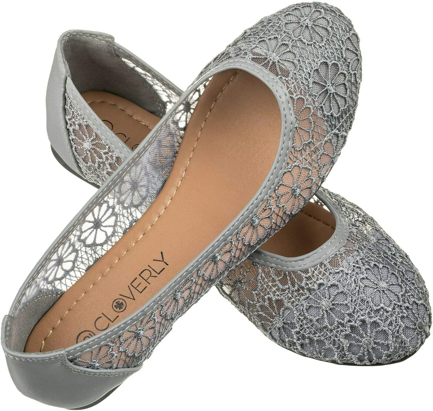 CLOVERLAY Women's Ballet Shoe Floral Breathable Crochet Lace Ballet Flats