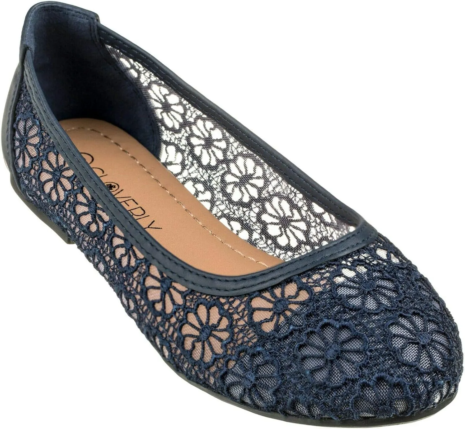 CLOVERLAY Women's Ballet Shoe Floral Breathable Crochet Lace Ballet Flats