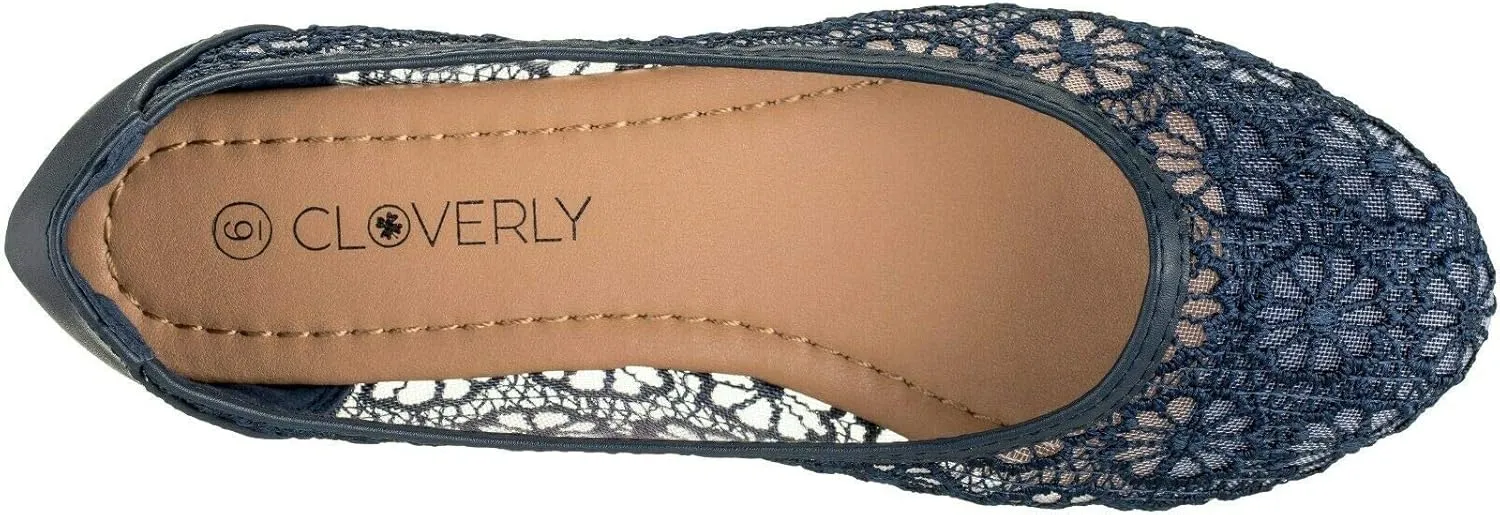 CLOVERLAY Women's Ballet Shoe Floral Breathable Crochet Lace Ballet Flats