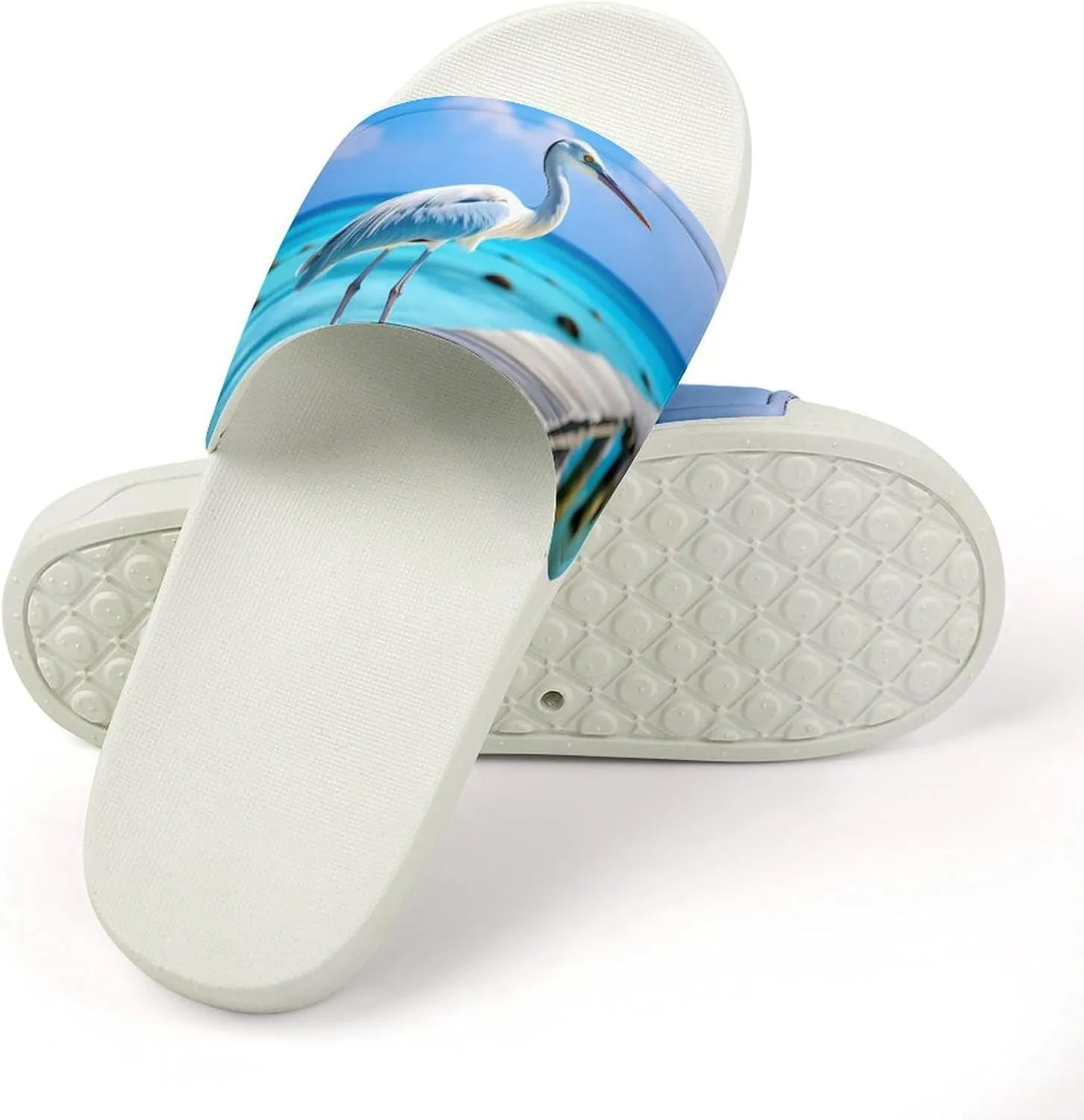 Coastal Stork Crane Home Slipper PVC Open Toe Shower Shoes Non-Slip Bathroom Sandals Pool Sandals for Men Women