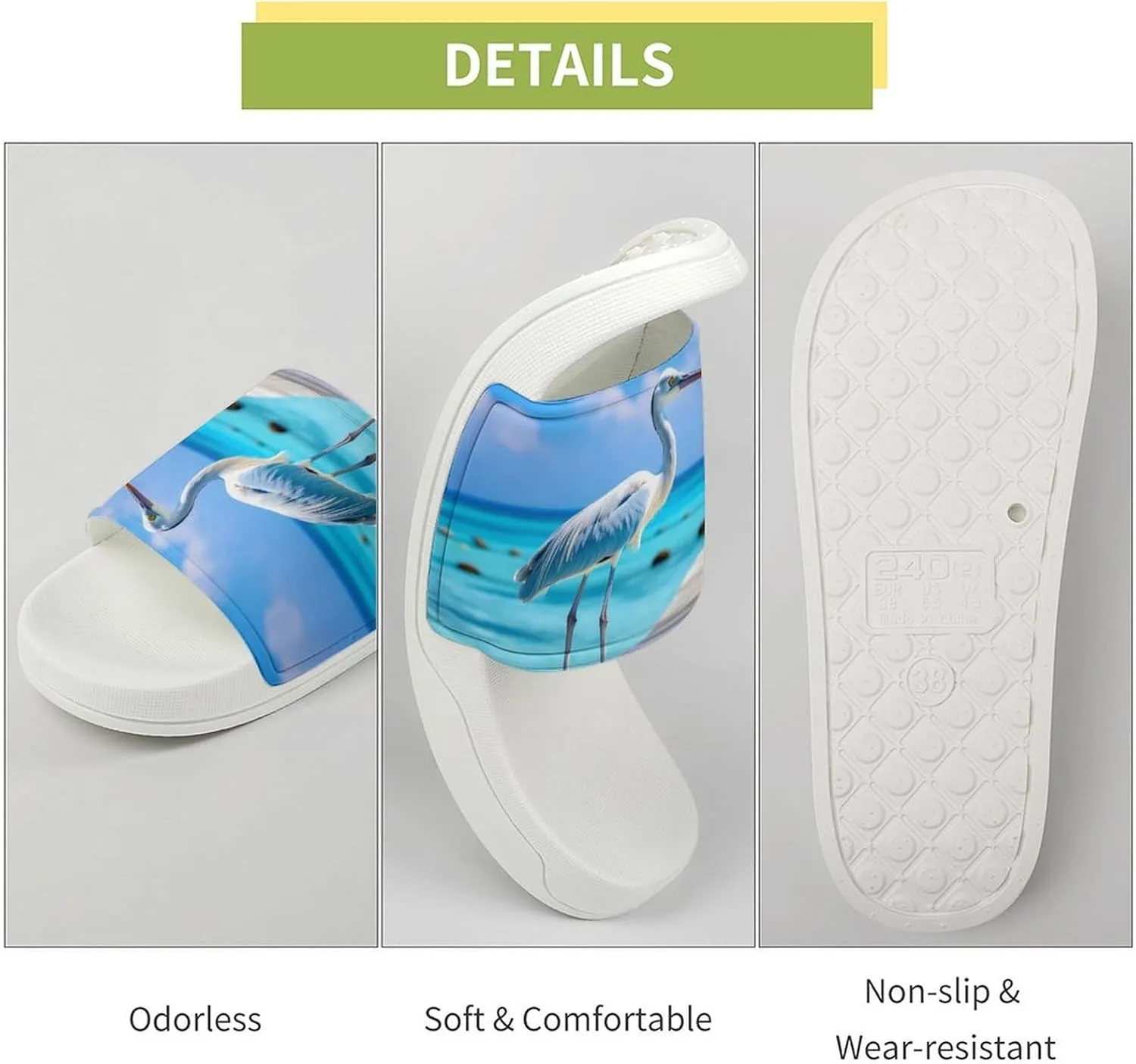 Coastal Stork Crane Home Slipper PVC Open Toe Shower Shoes Non-Slip Bathroom Sandals Pool Sandals for Men Women