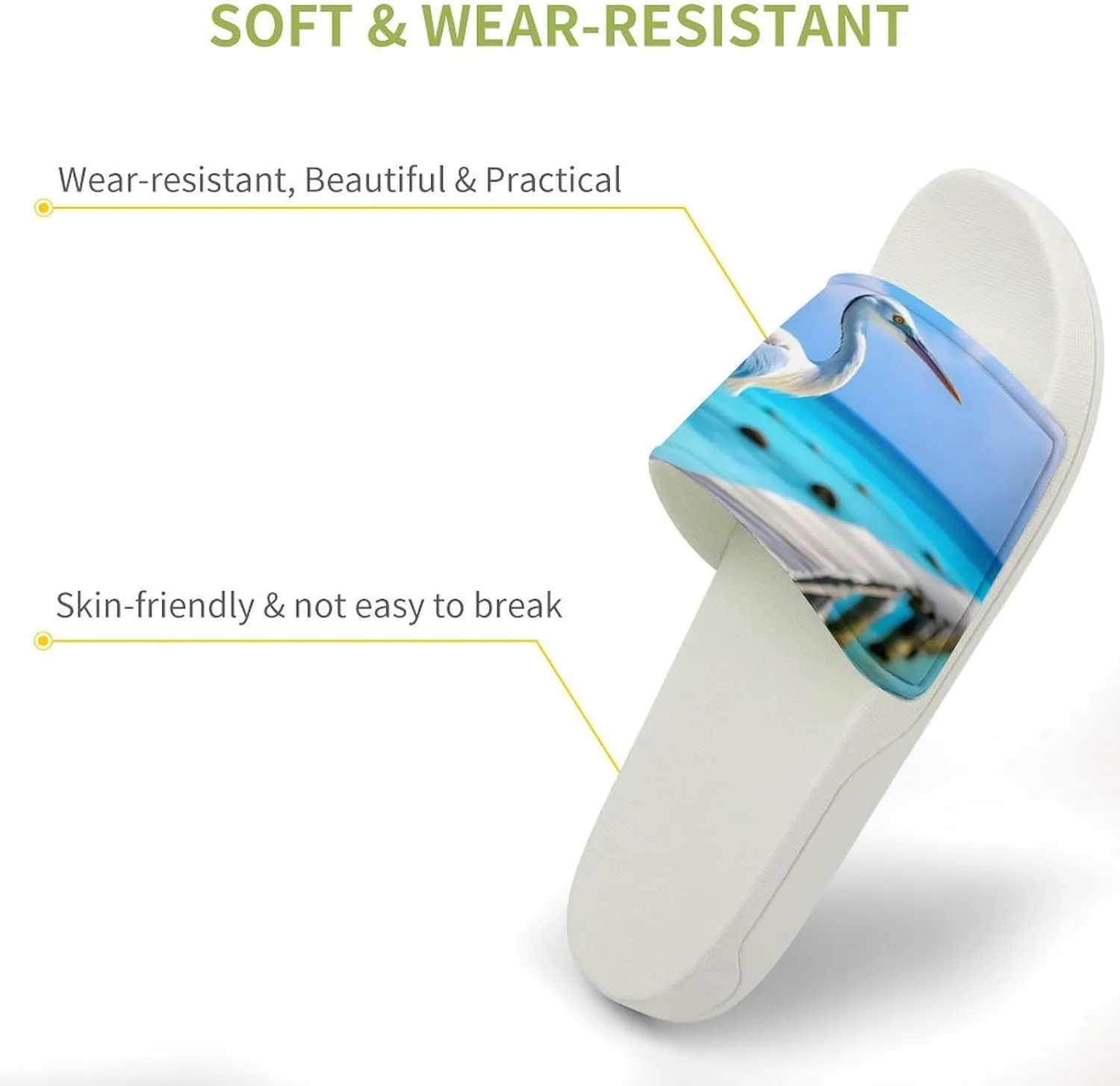 Coastal Stork Crane Home Slipper PVC Open Toe Shower Shoes Non-Slip Bathroom Sandals Pool Sandals for Men Women