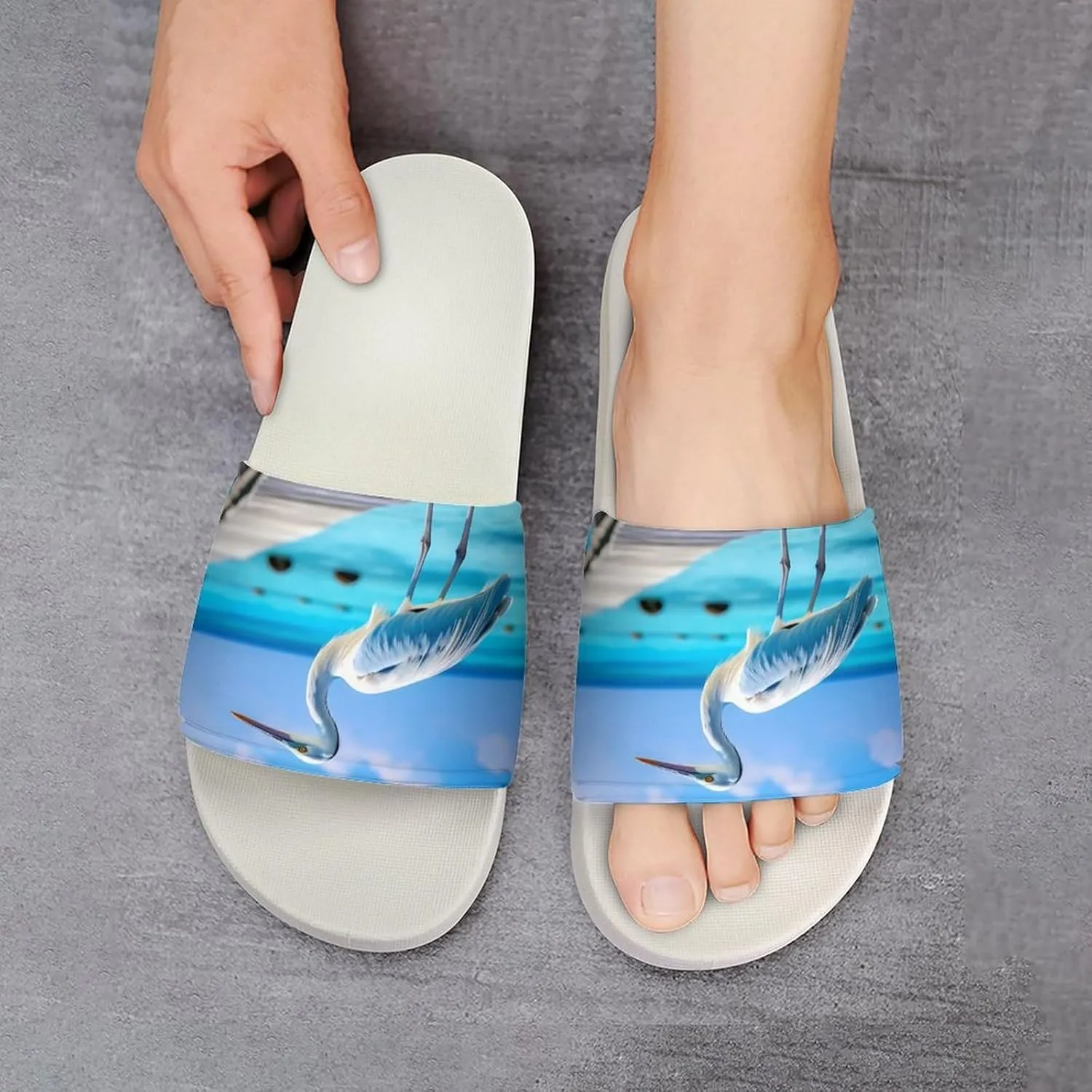 Coastal Stork Crane Home Slipper PVC Open Toe Shower Shoes Non-Slip Bathroom Sandals Pool Sandals for Men Women