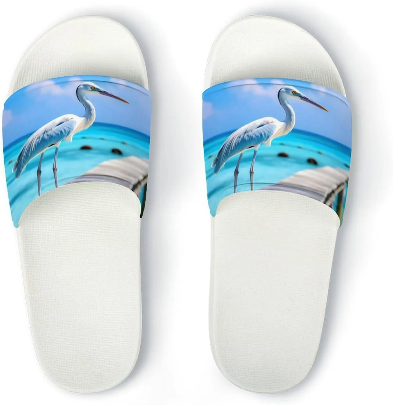 Coastal Stork Crane Home Slipper PVC Open Toe Shower Shoes Non-Slip Bathroom Sandals Pool Sandals for Men Women